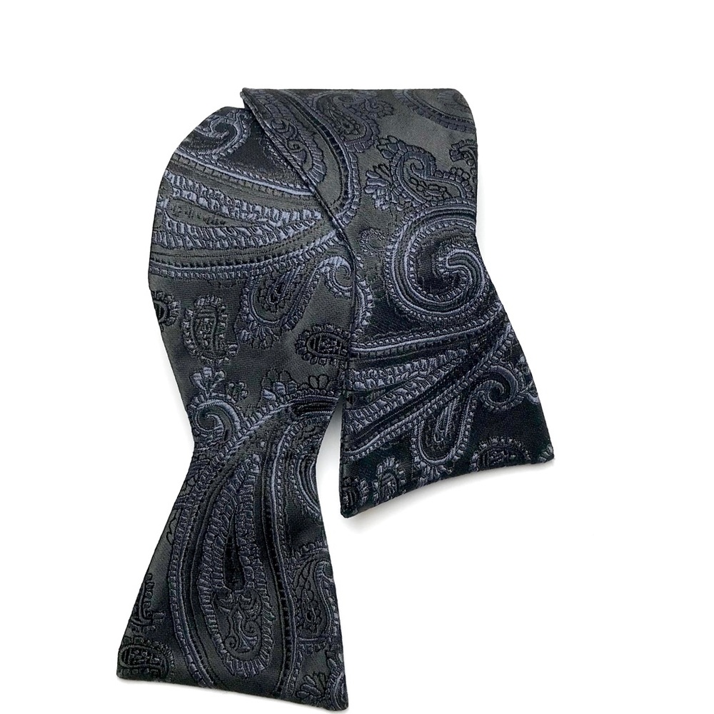 Stafford Black and Gray Paisley Adjustable Bow Tie